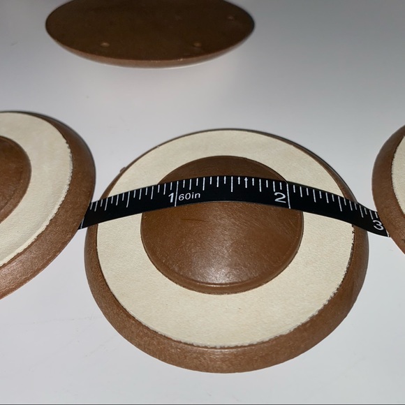 2 Large Buttons White Leather Brown Round Vintage Flat Back 2 1/2” Upholstery - Picture 3 of 8